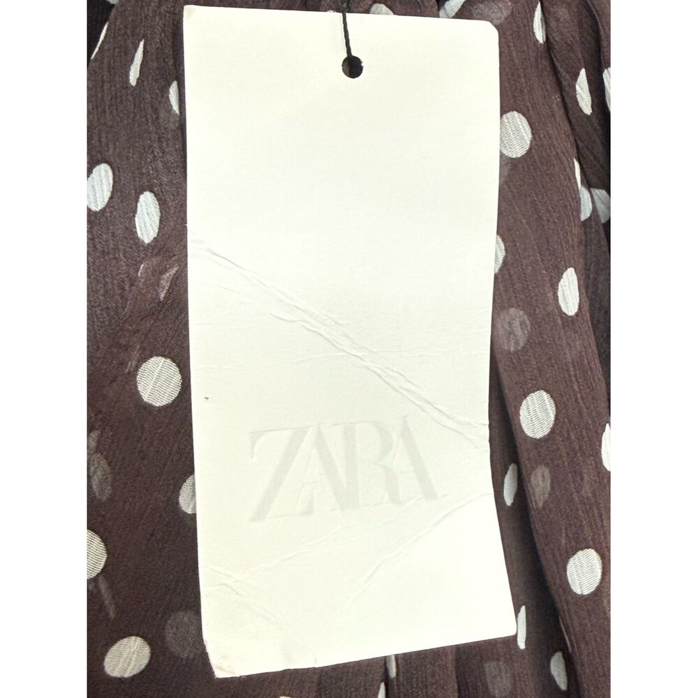 ZARA Long Sleeve Brown Polka Dot Bow Neck Flowy Blouse Lined Top. XL. NEW. - Picture 6 of 10